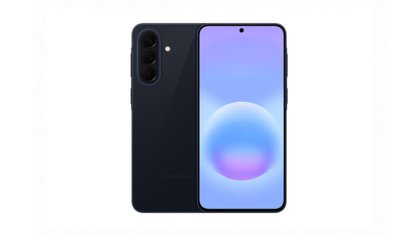 De Samsung Galaxy A57 Enterprise Edition-smartphone in voor- en achteraanzicht