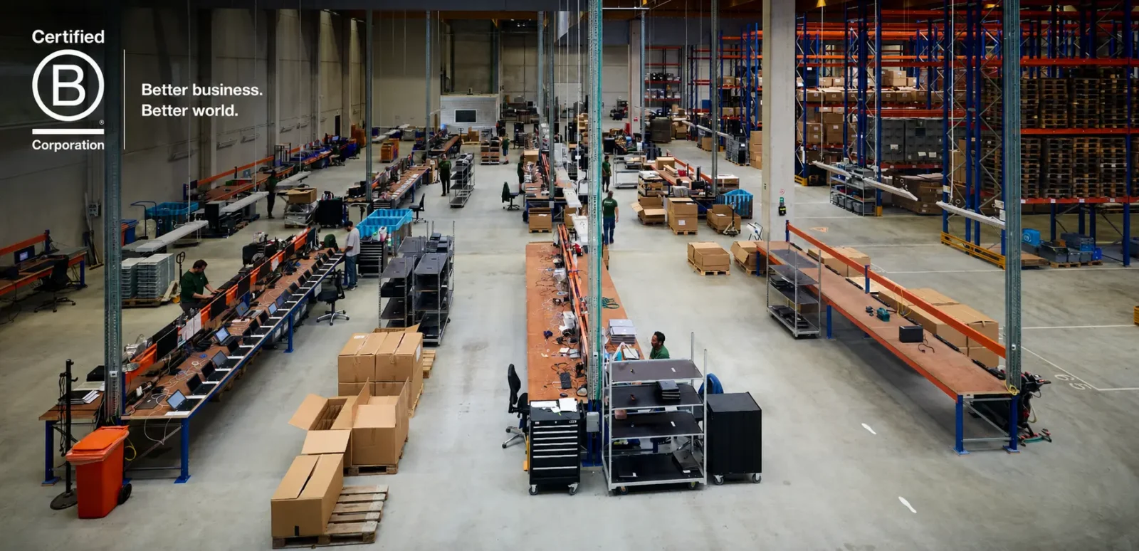 Installation ITAD certifiée B Corp en Belgique, où les équipements informatiques d’entreprise sont testés, reconditionnés et préparés en toute sécurité pour le réemploi.
